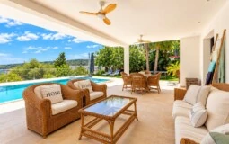Villa in El Toro - Port Adriano - Sunlit Mediterranean Patio Overlooking Pool.jpg